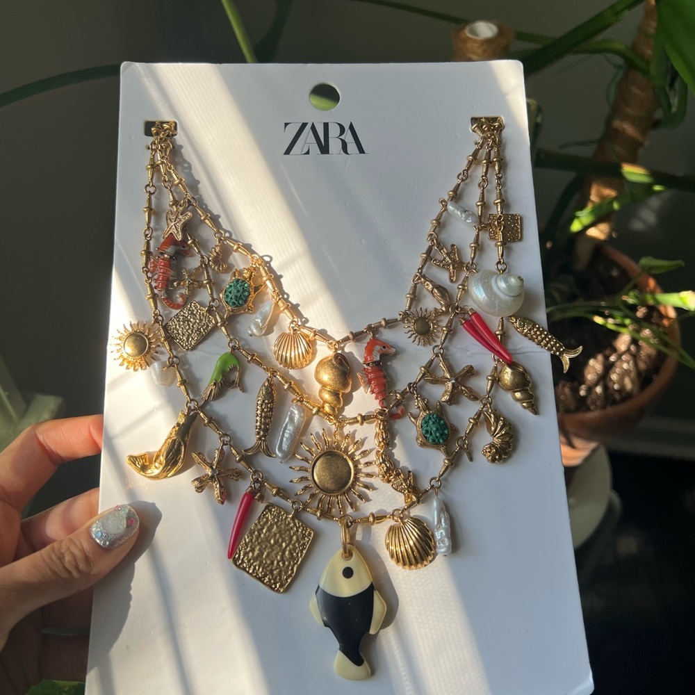 Zara Ocean Sea Charm Necklace Gold NWT